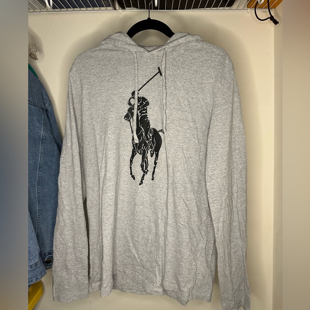 Polo Ralph Lauren Men's Cotton Big Pony Gray Hooded Long Sleeve T-Shirt